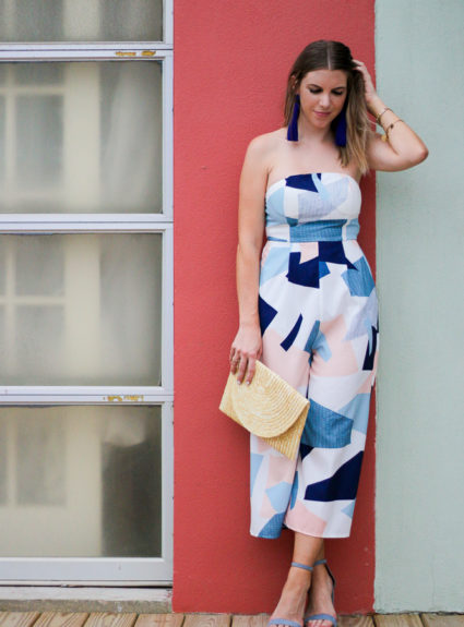 Hello World! Strapless Geo Print Jumpsuit