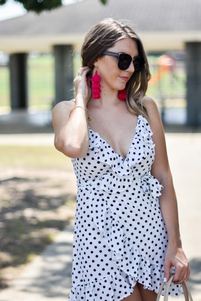 Polka dot ruffly wrap dress