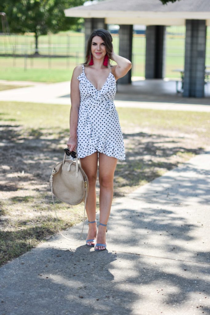 Polka dot ruffly wrap dress