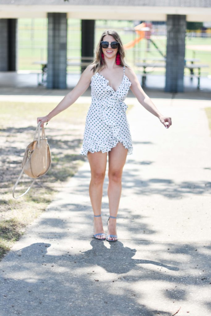 Polka dot ruffly wrap dress