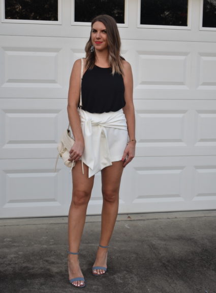Classic Black and White: Tie Front Shorts