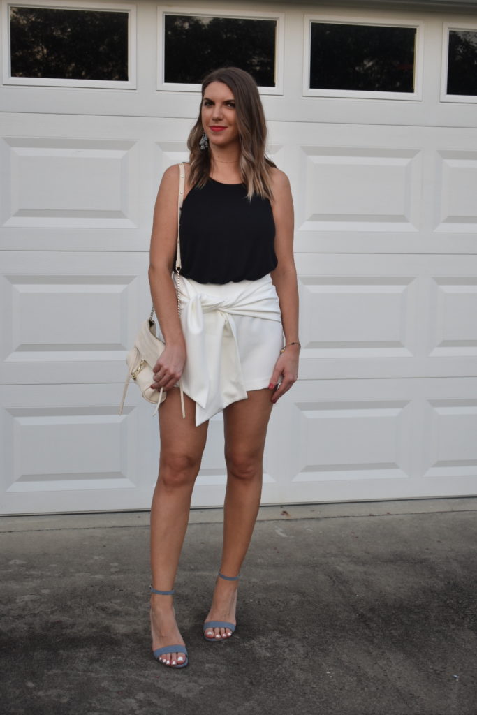White Tie Shorts and Black Tank