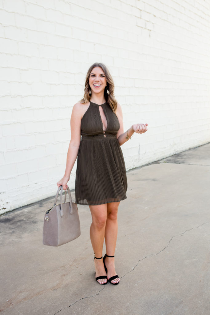 Olive green pleated dress