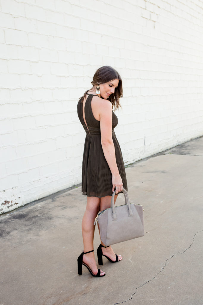 Olive green pleated dress